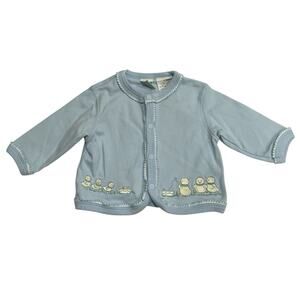Vintage McBaby Boys Cardigan Sweater 0-3 Months Blue Chicks Chickens Spring Snap